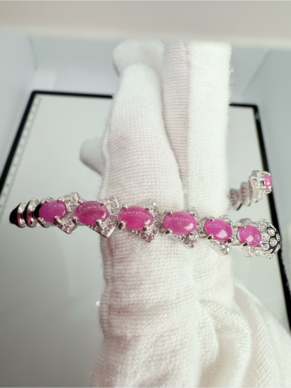 14k White Gold over Silver Ruby Serpent Bracelet! WATCH VIDEO! - Picture 16 of 17